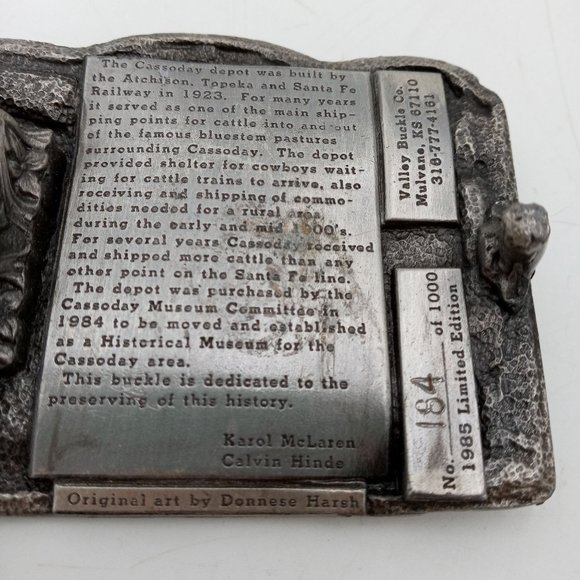 ATSF Train Depot Belt Buckle Cassoday KS 1985 Prairie Queen Festival Vintage - Picture 8 of 10